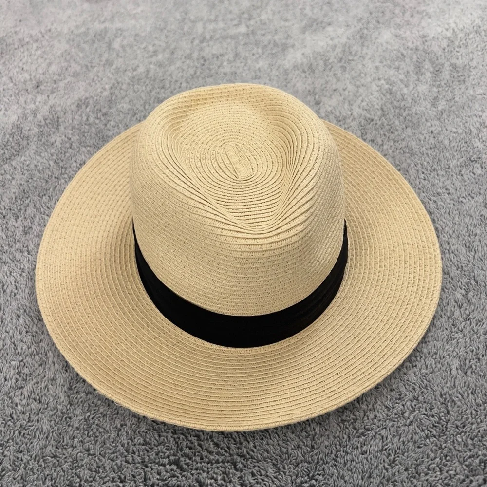 Wide Brim Straw Sun Hat with Black Band